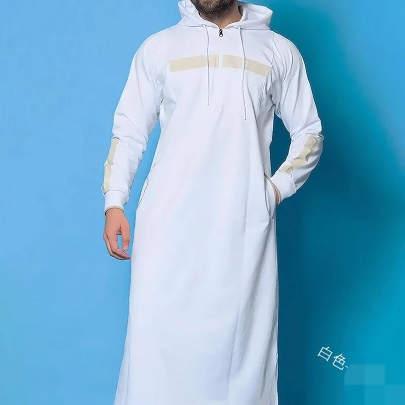 Men Clothing Muslim Abaya Islamic Kaftan Full Length Hooded Arab Costume Men Sweatshirt Oversize Male Tops Pullover Streetwear