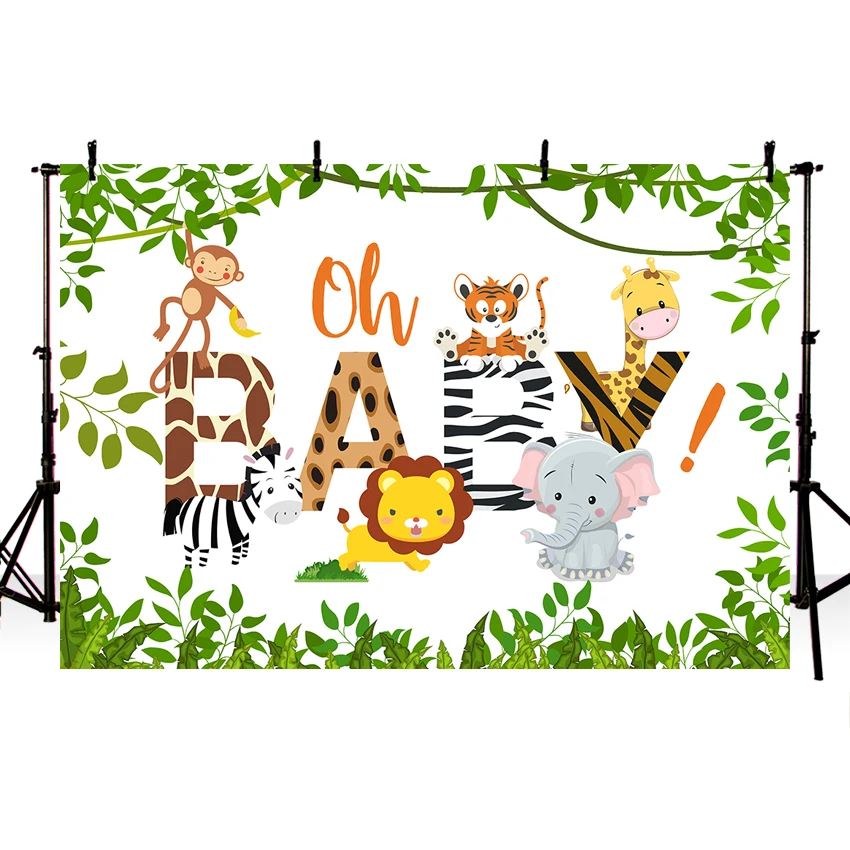 

Mocsicka Background Jungle Forest Animals Party Cartoon Photography Backdrop Baby Birthday Party Backgrounds Photocall Vinyl