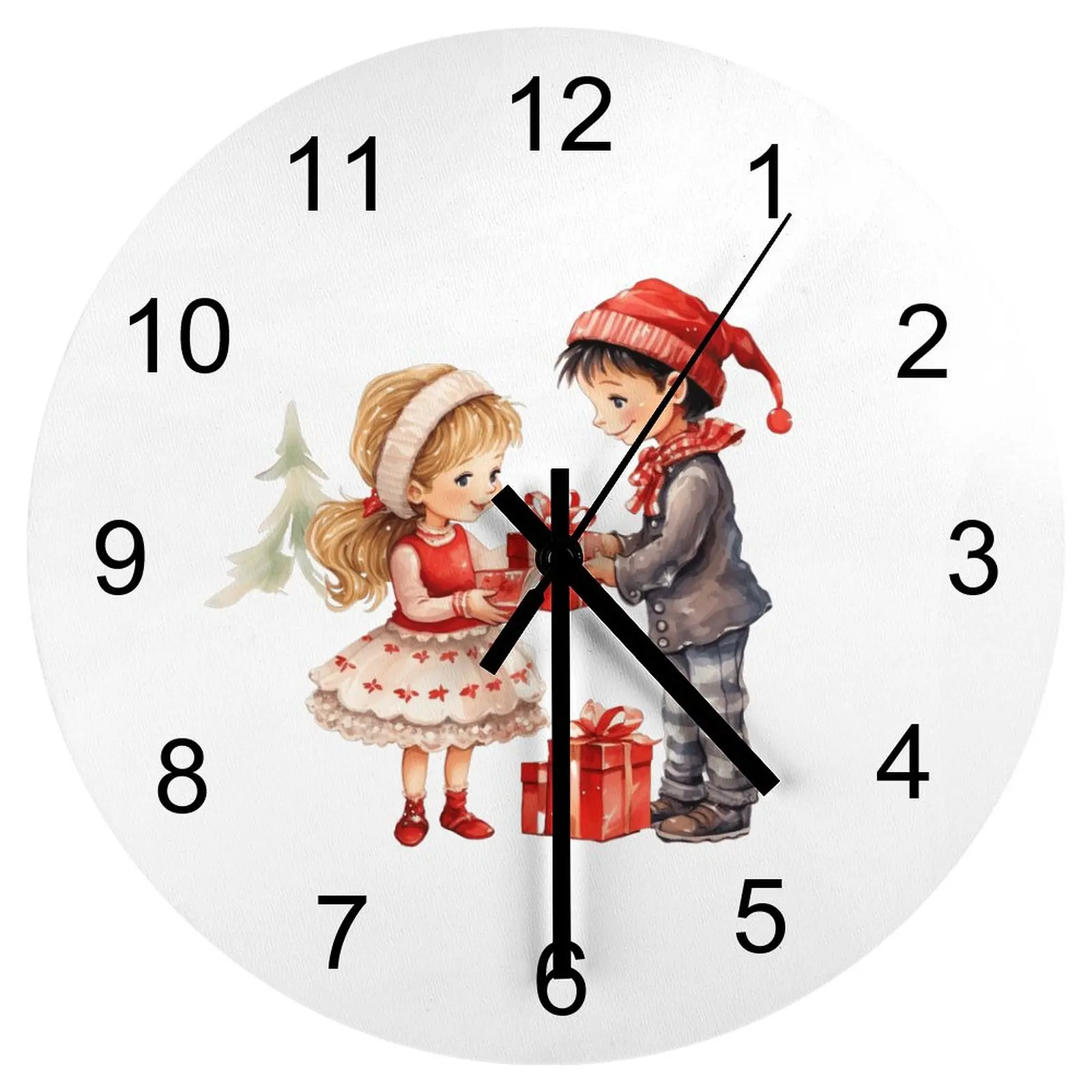 

Farm Wall Clock Children receive Christmas gifts Clocks 12 inch Silent Wooden Round Patterned Easy To Read Rustic