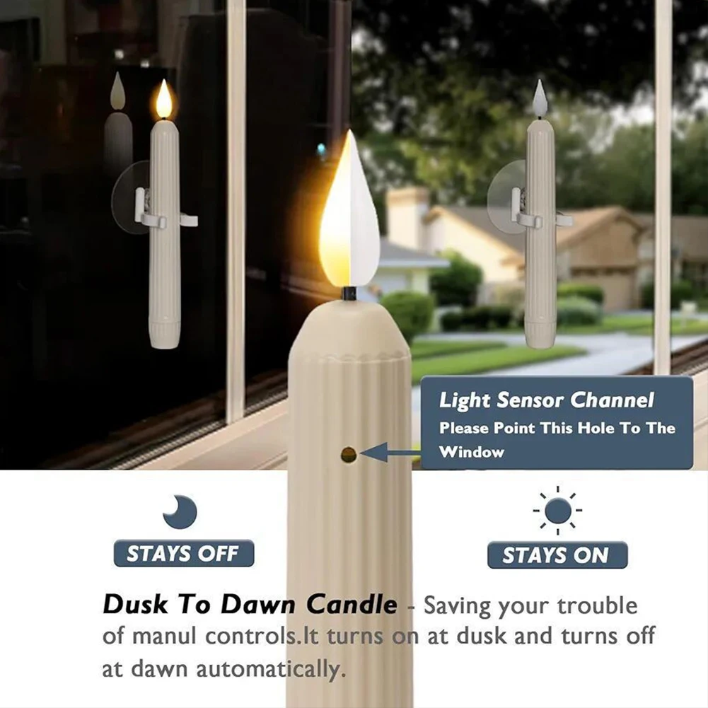 /6 /12pcs /Sensor Window Candles Dusk To Dawn Automation Suction Cup LED Taper Candles With Realistic Flickering Flame For Chris