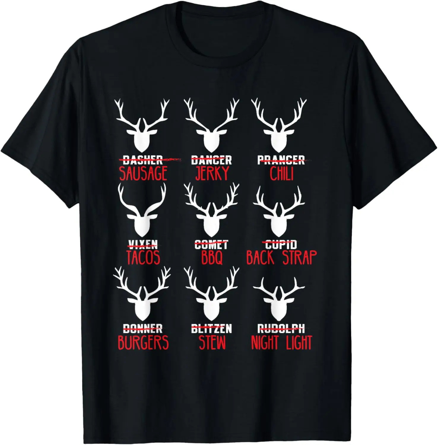 Funny Deer Hunters All Of Santa's Reindeer Design T-Shirt 100% Cotton Trendy Y2K Short-Sleeve Tee-Soft, Quick-Drying,