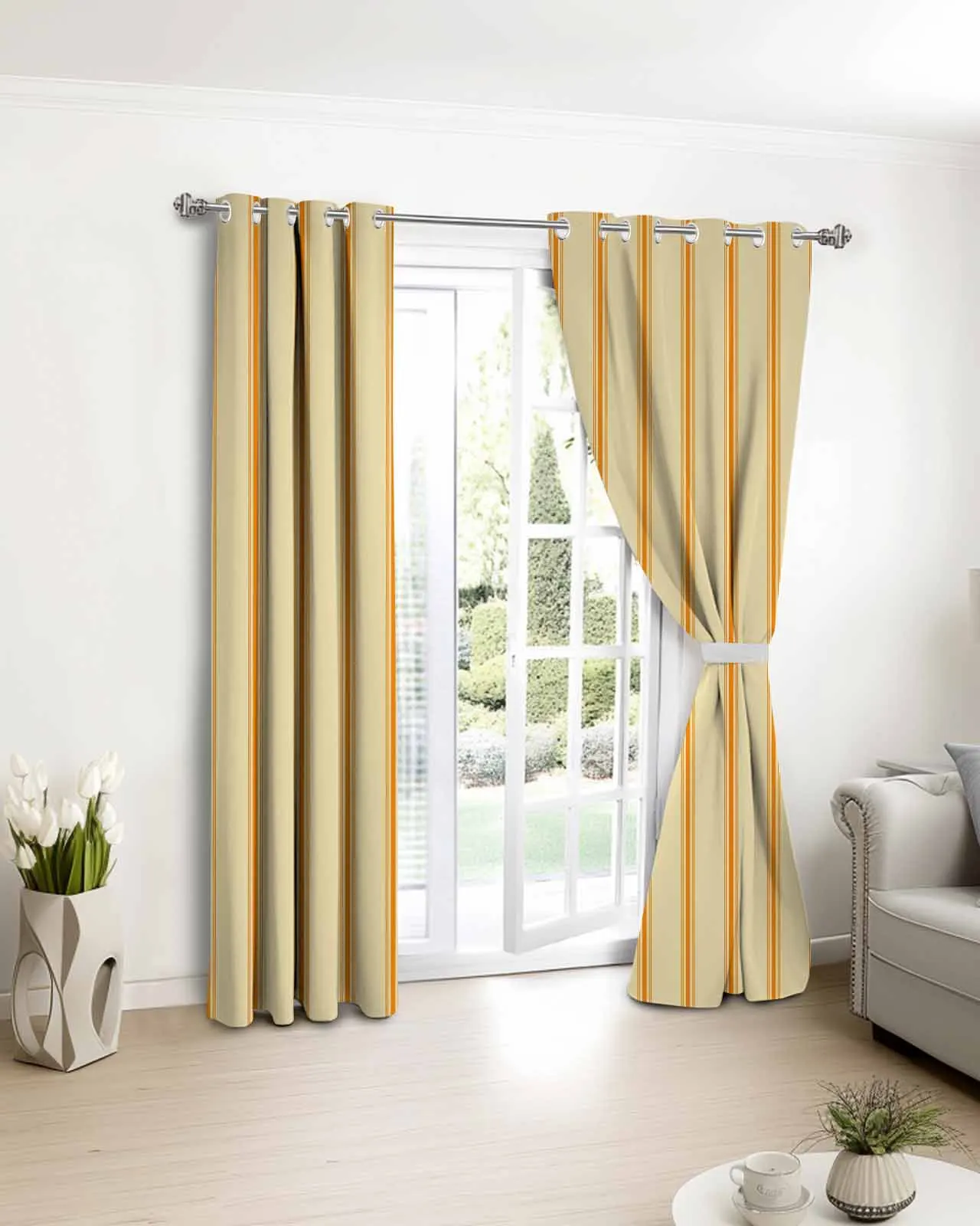 

Simple Orange Yellow Striped Curtains For Kitchen Bedroom Window Treatment Curtains for Living Room Home Decor Drapes