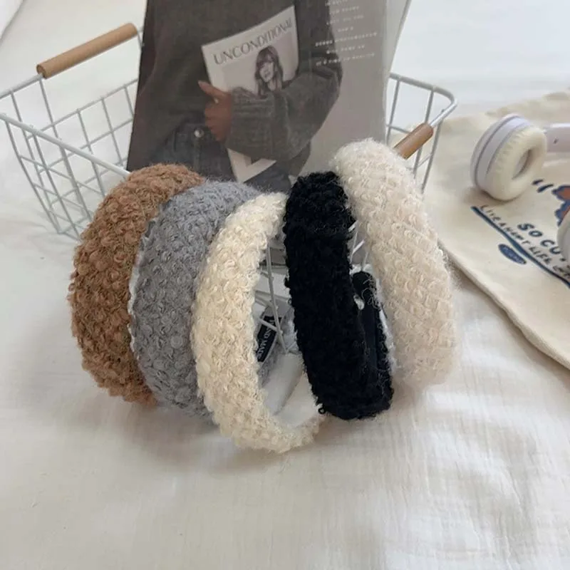 Autumn and Winter Maillard Color Lamb Fur Headband Plush High Skull Top Wide-Edged Headband Hair Pressing Hairhoop 2023 New