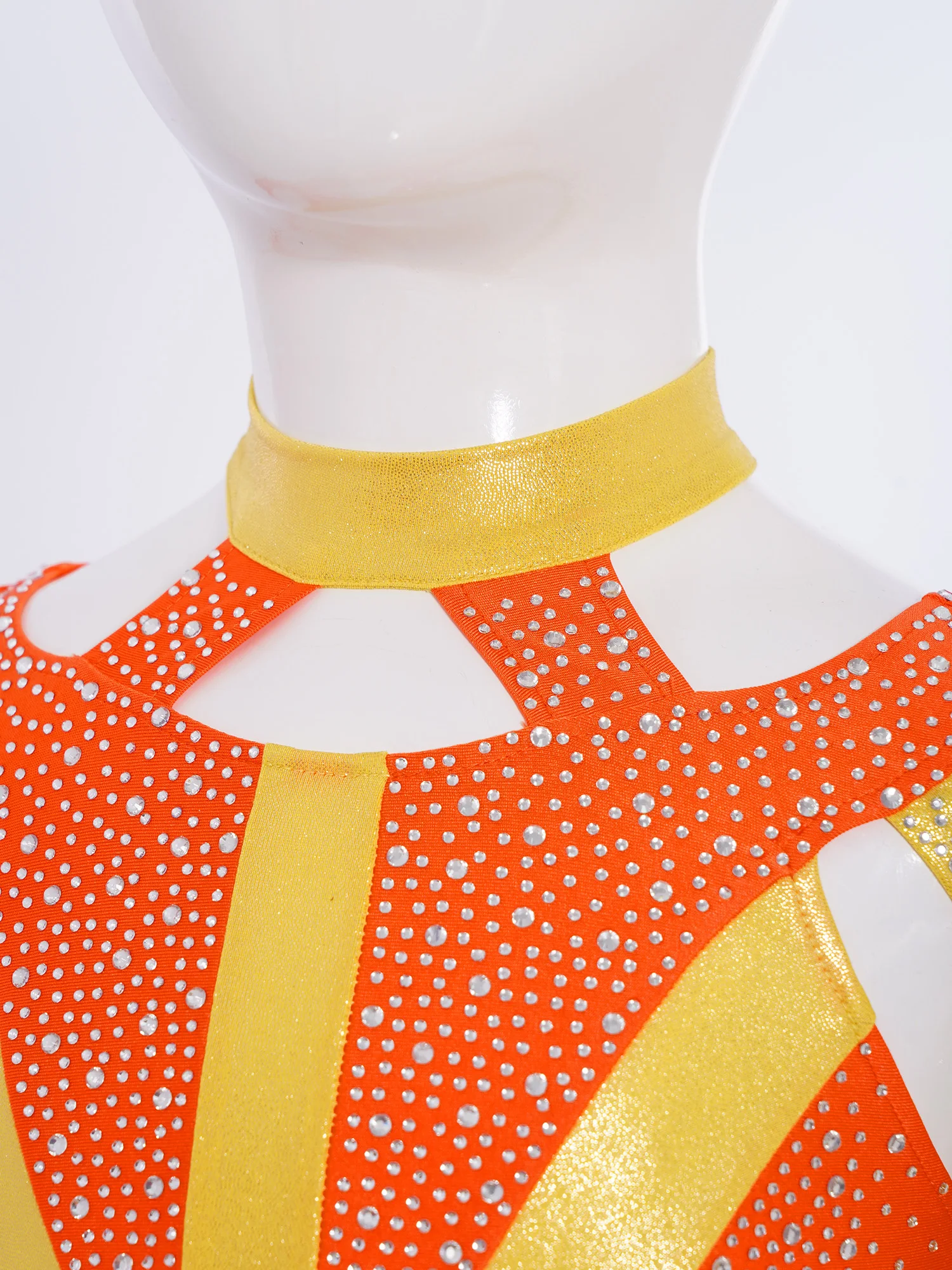 Kinder Mädchen Akrobatik Gymnastik Tanz Top Glänzende Strasssteine Farbblock Kreuzrückenausschnitt Langarm Crop Tops Bauchtanzkleidung