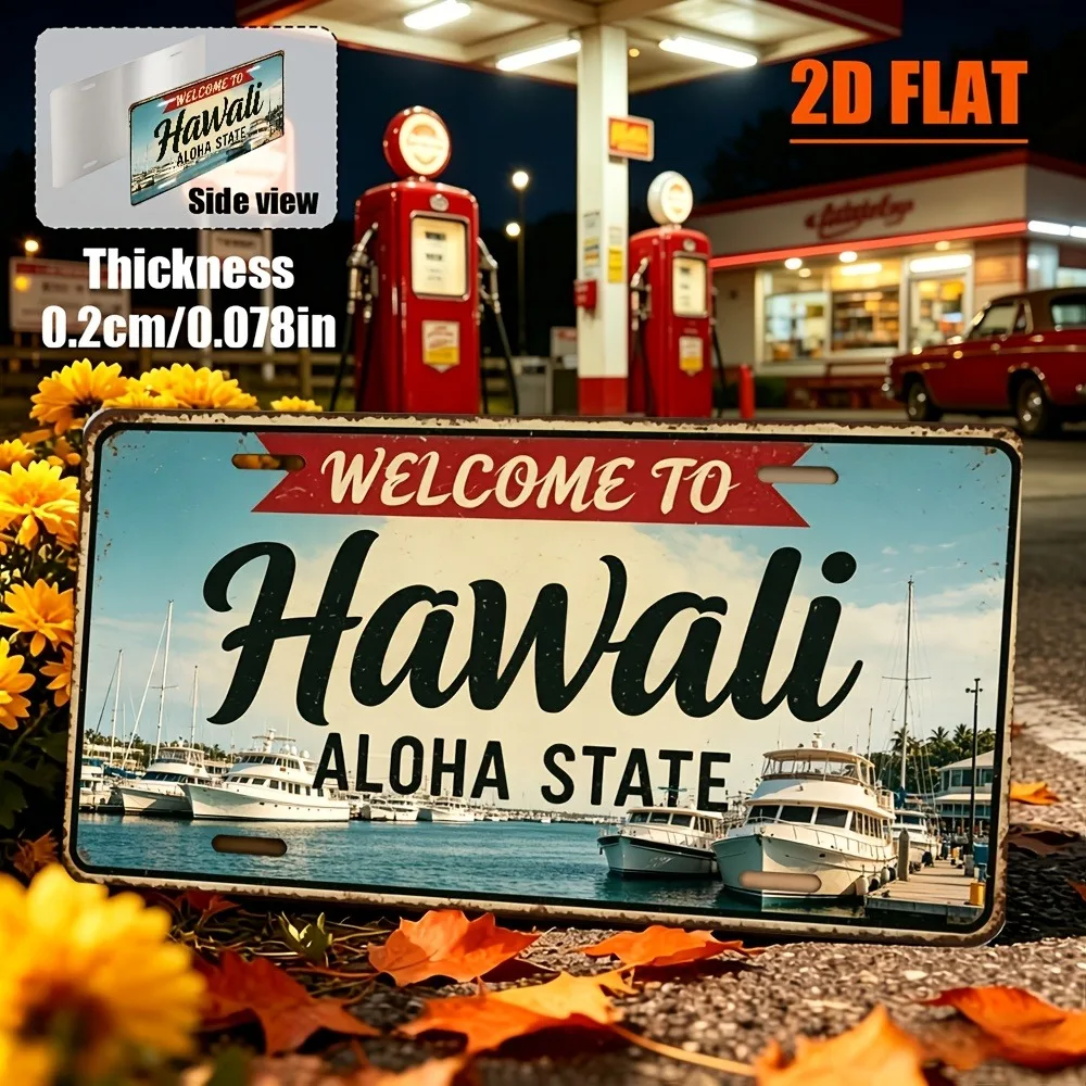 Customizable 1pc 2D Flat Hawaii Retro Sign, Industrial Wall Art Bar Home Outdoor Decor, Birthday Gift, Only For Decoration