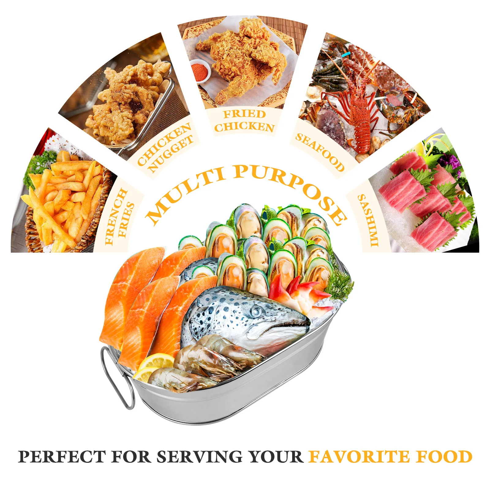 

1pc Stainless Steel Seafood Bucket Large Capacity For Restaurant Hotel Home Use Reliable Seafood Barrel Storage Container