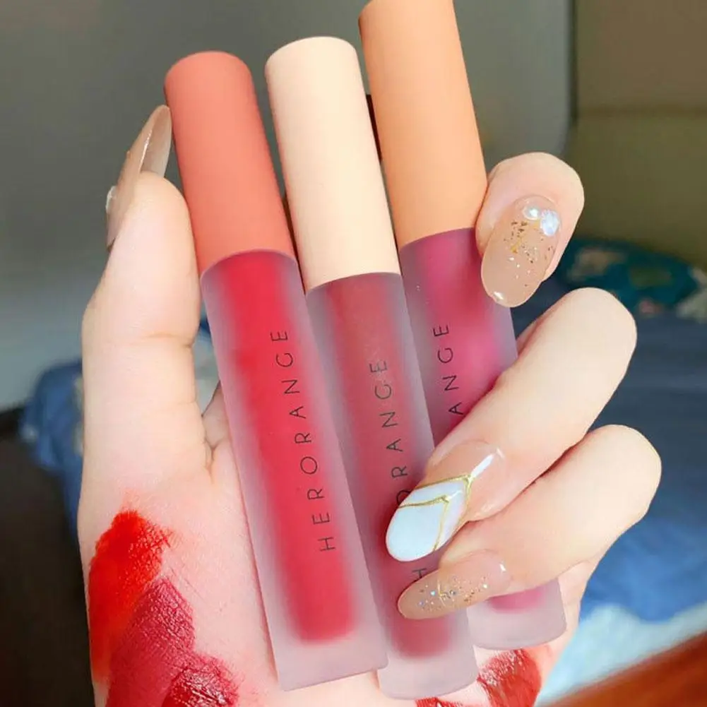 Herorange 3Pcs Matte Velvet Lip Gloss Long-lasting Moisturizing Tint Lipstick with Fruity Juicy Moist and Vivid Coloring