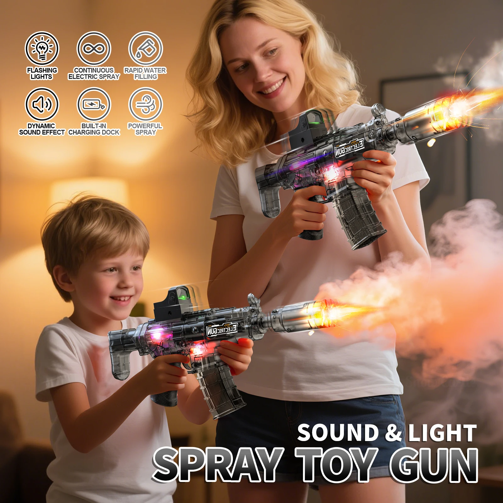 2025 crianças venda quente spray elétrico & pistola de água simula som luz arma brinquedos atividades ao ar livre spray vibração arma brinquedos