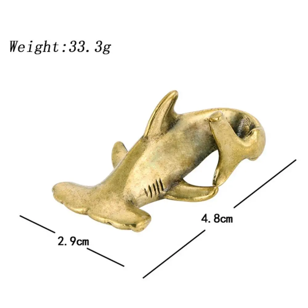 Hammerhead Shark Brass Figurines, Vintage requintado Handmade Mini tubarão estátua, cobre decoração do jardim, escultura bonito do tubarão