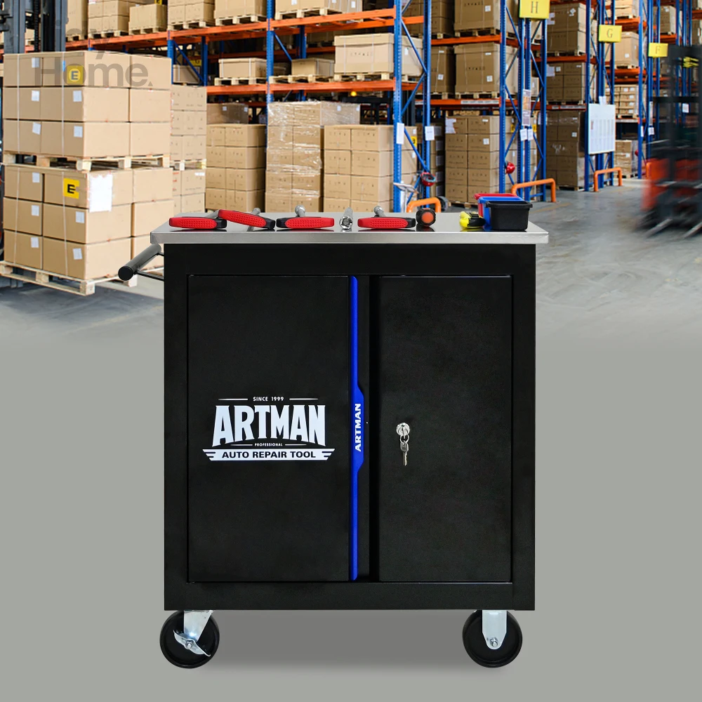 

Movable Lockable Double Door Partition with Lock ,Multi-functional Hardware Storage Tool trolley Auto Repair Locker--BLAK&BLUE