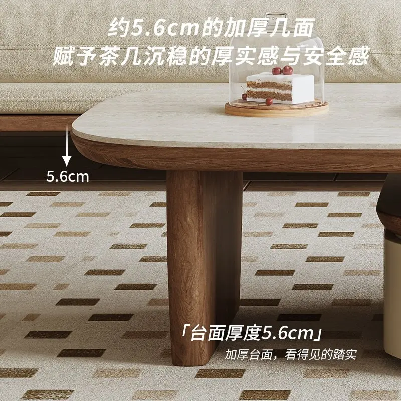 Coffee table retractable rock slab tea table cream medieval living room household combination tea table