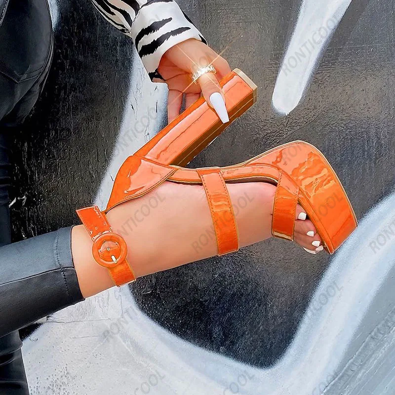 Ronticool Handmade Women Summer Ankle Strap Sandals Chunky Heels Round Toe Nice Red Party Shoes Ladies US Plus Size 5-20 - view 2