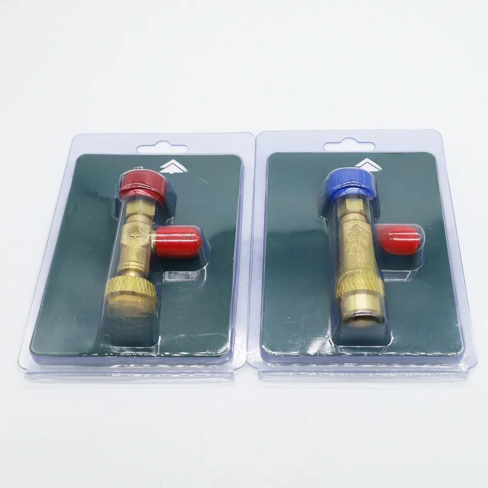Brass Safety Valve Charging Valve Set For AC Systems With Adjustable Opening Mechanism Red And Blue Adapters