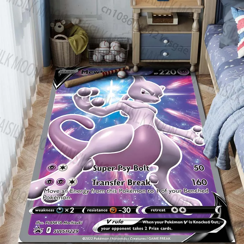 Pokémon Cards Mewtwo Print Carpet Rug for Home Living Room Bedroom Sofa Doormat Decor Non-slip Floor Mat Child Area Rug Gifts