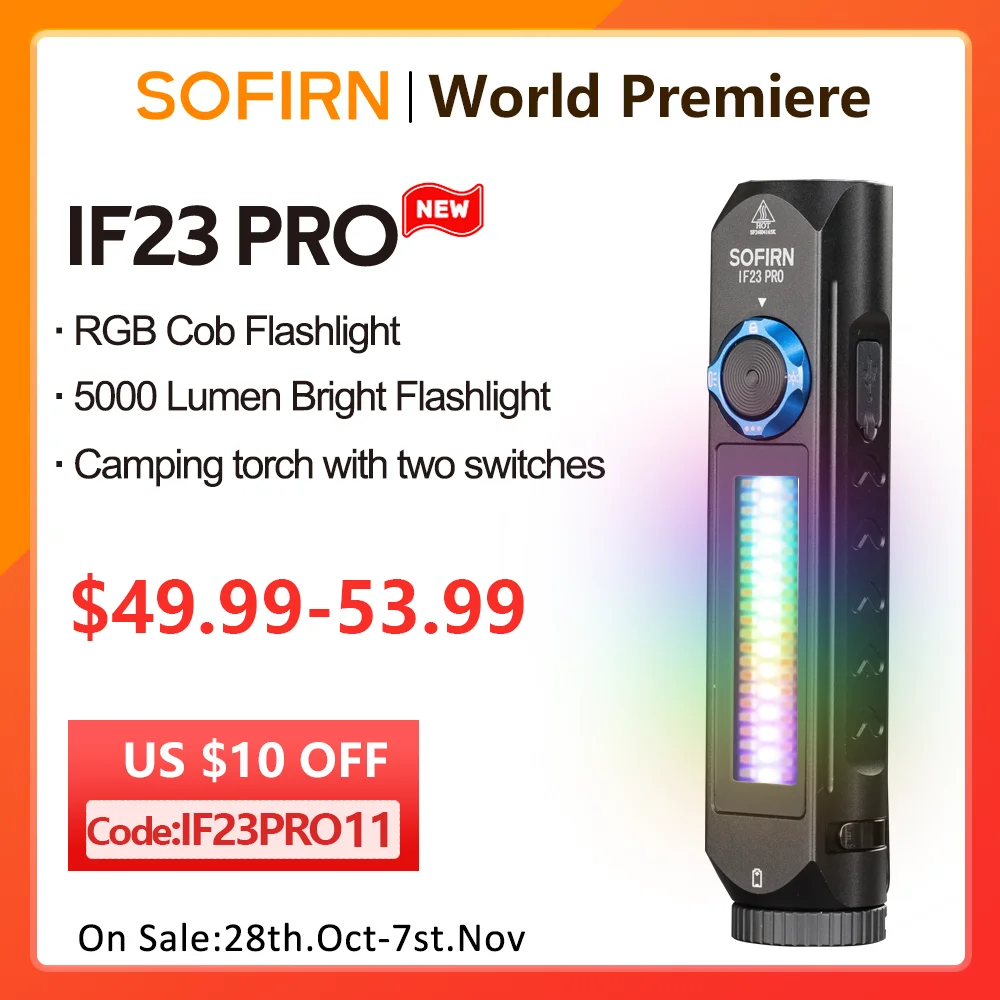 

Sofirn IF23 PRO RGB Flashlight 21700 USB Rechargeable Torch XHP70B 5000lm Powerful LED Powerbunk Lamp with Magnetic IP66