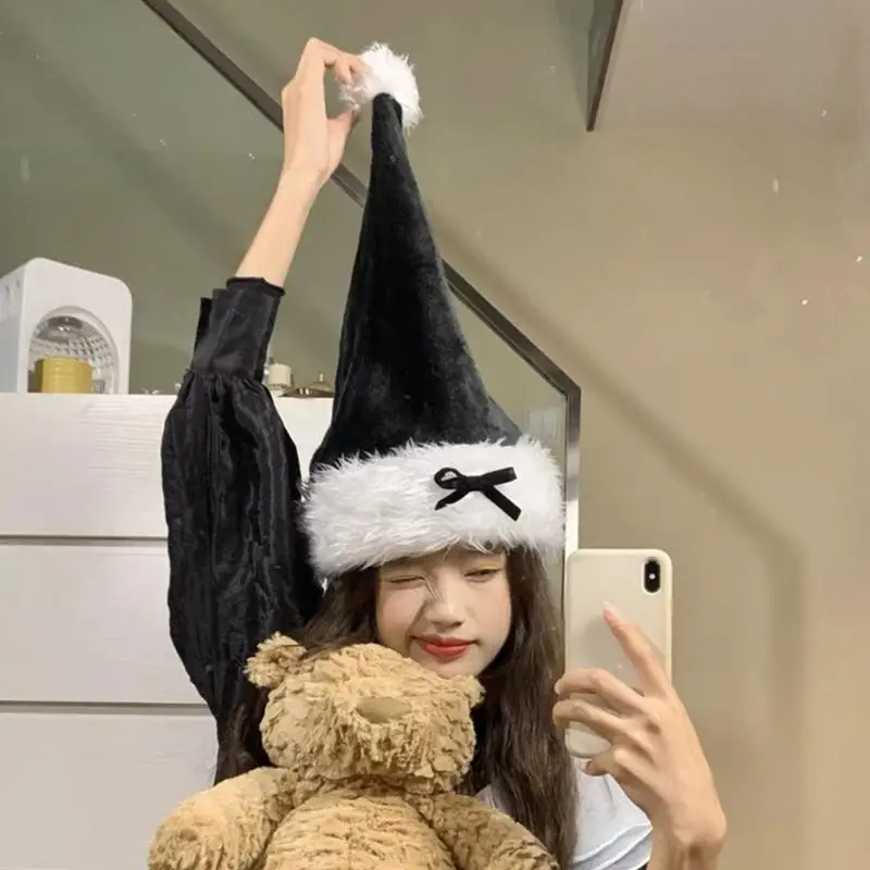 P9FE 크리스마스 장식 봉제 산타 모자 파티 드레스 새해 무대 소품 장식 모자 크리스마스 친구 수집 모자를 쓰고 있죠