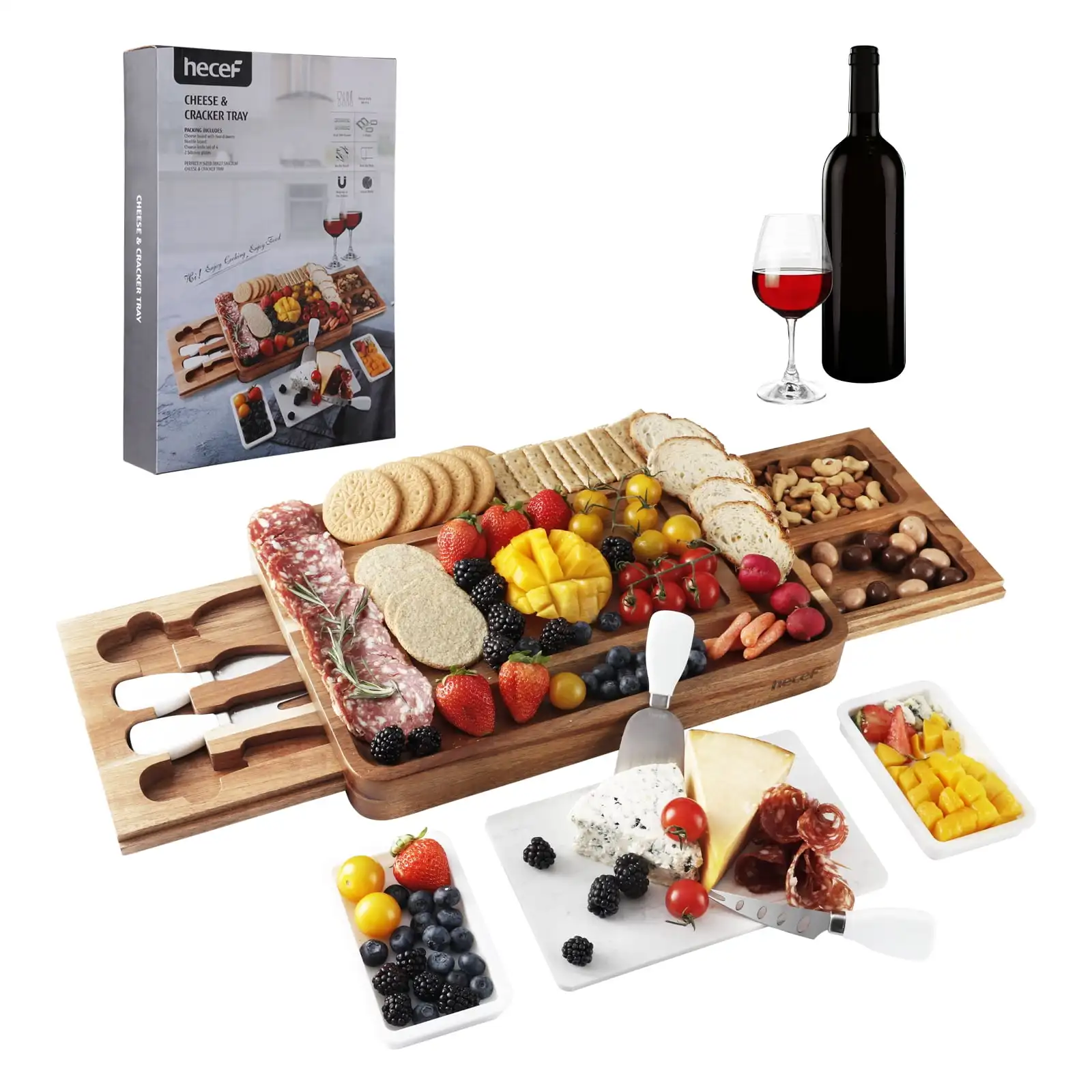 

Charcuterie Cheese Board Set, Large 15 in Acacia Wood Serving Board with Utensils