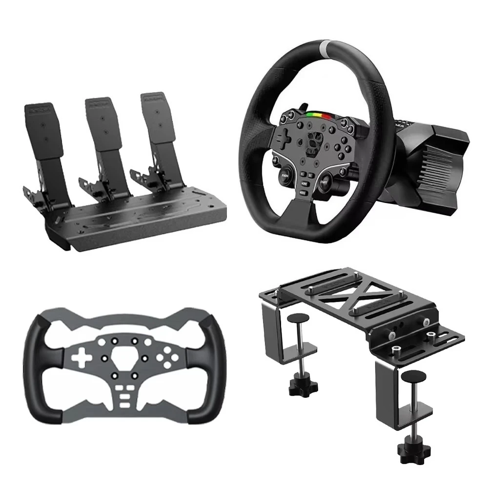 

R3 PC Bundle 3 Pedal Direct Drive Wheel Base Peak Torque APP Cloud Control With Steering Wheel Pedals Table Clamp