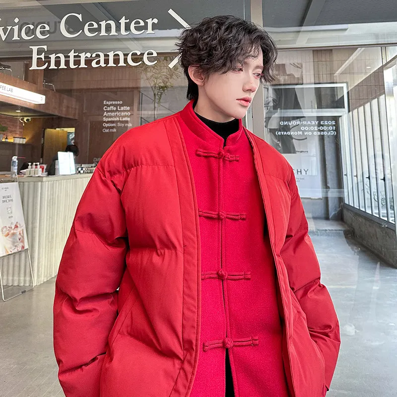 

Новая китайская хлопковая куртка-жакет в стиле деконструкции с воротником, мужская, имитация двухслойности, CleanFit, ретро, в стиле Тан, хлопковая верхняя одежда