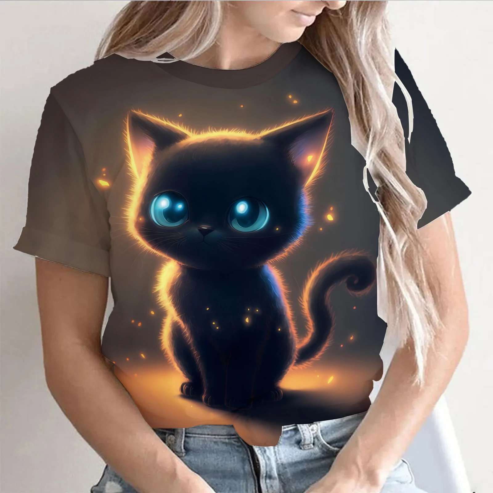 

Fashion 3D Cat Printed T Shirt For Women Summer Casual O-neck Short Sleeve Tops Oversized V-neck Ladies T-Shirts Female Clothing