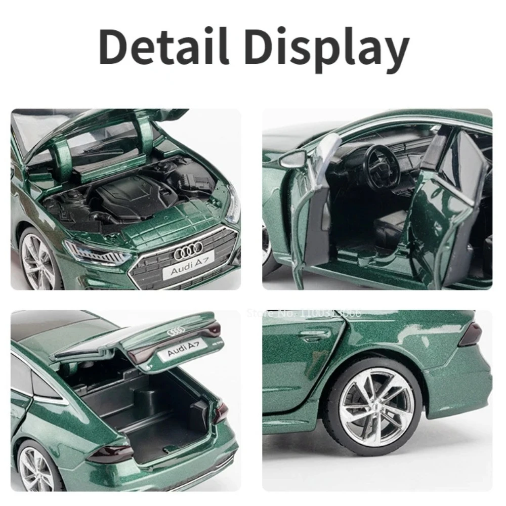 1:32 Model Car Toys Audi A7 Mitsubishi EVO IX Alloy Diecast Sound Light Doors Opened Pull Back Christmas Vehicls Gifts for Kids