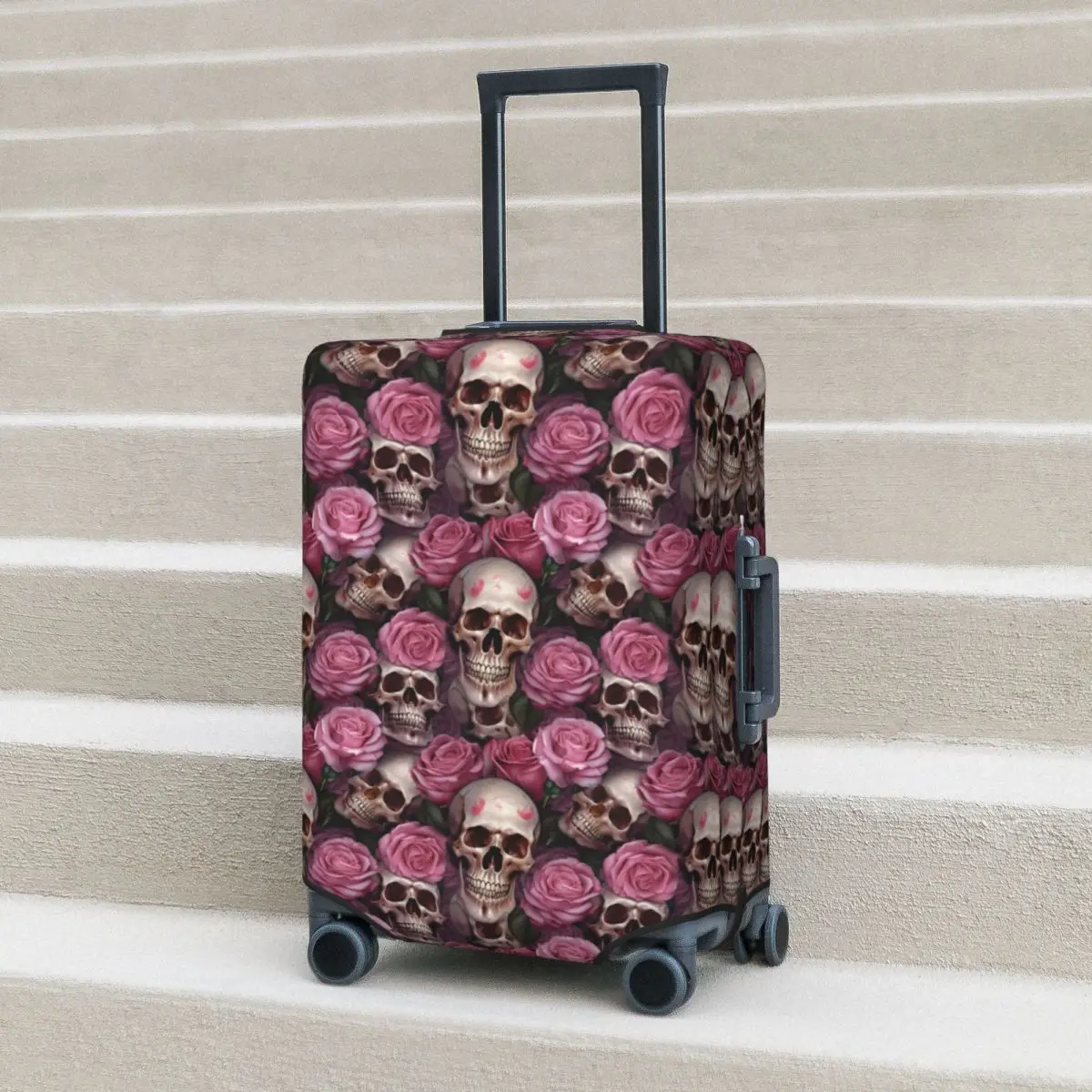 

Skulls And Botany Suitcase Cover Pink Roses Cruise Trip Protection Vacation Fun Luggage Supplies Xmas Gift