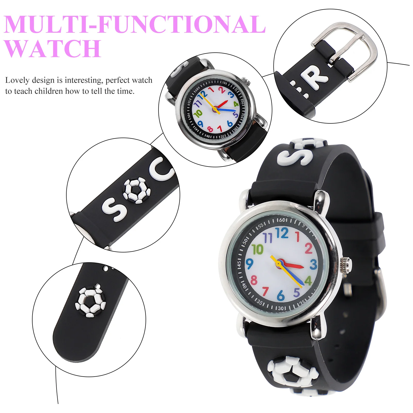 ساعة كرة القدم بتصميم كرتوني ثلاثي الأبعاد، قرص كبير، سهلة القراءة، ساعة كوارتز للطلاب، ساعة هدية متينة