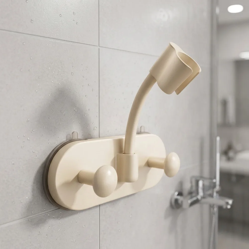 Suction Cup Shower Head Holder Adjustable Height and Angle No-Drill Mount for Standard Shower Heads ABS Bracket 15x4.7x18cm