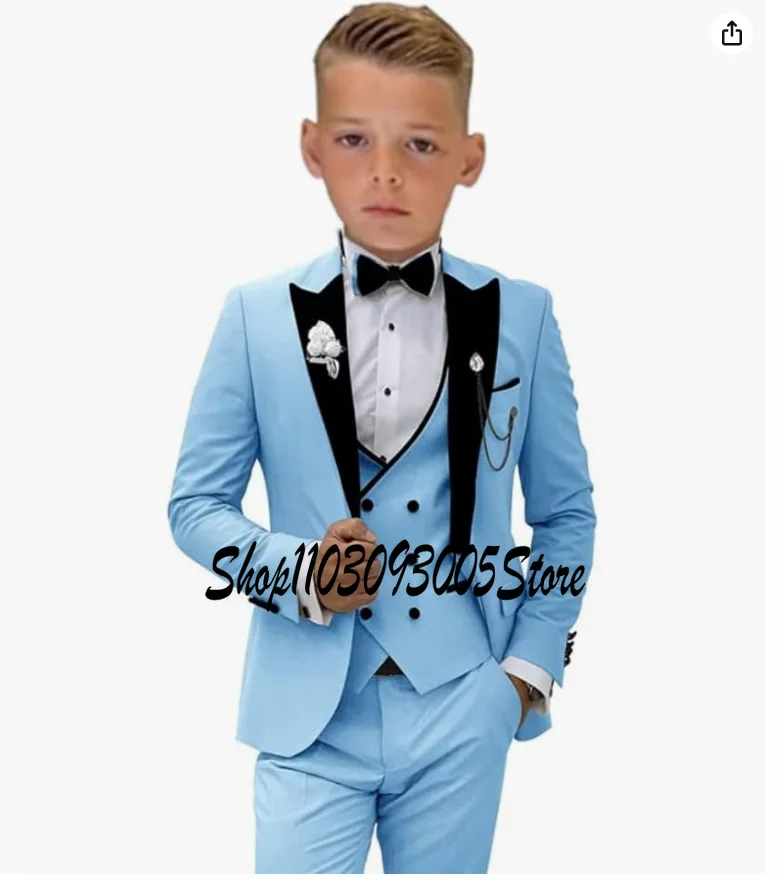 Formal Boy\'s 3-Piece Suit Set (Jacket+Vest+Pants) Khaki Slim Fit Classy Kids Tuxedo Toddler Dresswear Wedding Ring Bearer