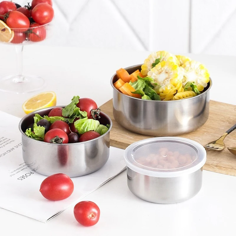 5Pcs  Nesting Bowls Dishwasher Safe For Kitchen Baking Silver Stainless Steel Mixing Bowls With Lids Stackable And Storage Deep