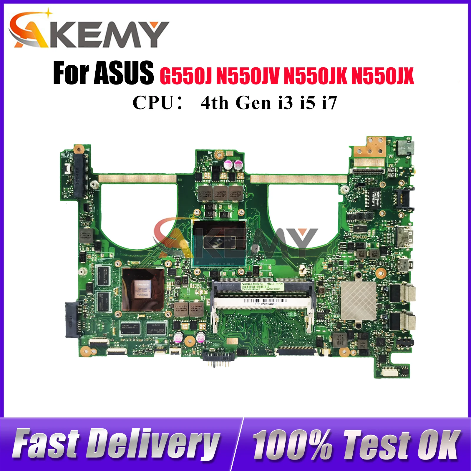 

N550JV Laptop Motherboard For ASUS ROG N550J G550J N550JX N550JV N550JK Notebook Mainboard With i3 i5 i7 CPU 100% tests OK stk