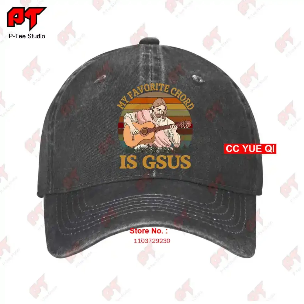 My Favorite Chord Is Gsus Funny Jesus Playing Guitar Vintage Baseball Caps Truck Cap RSJO