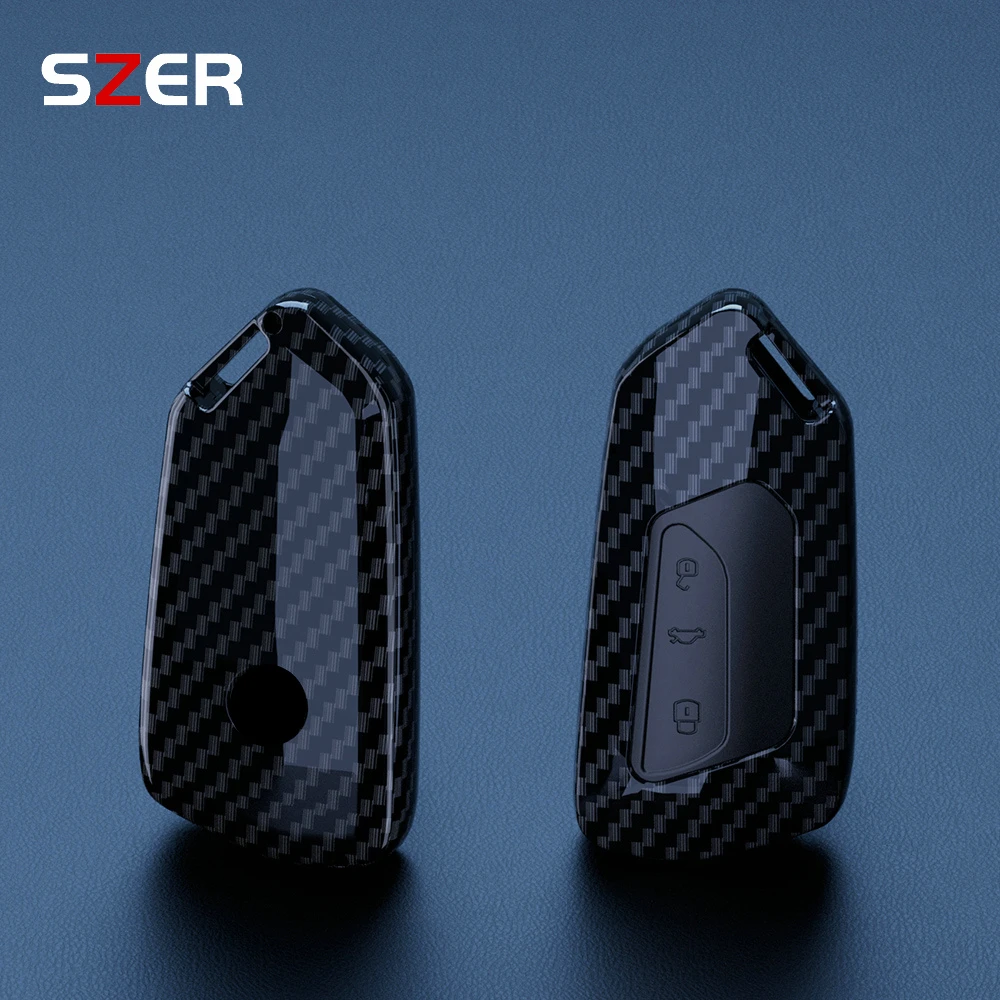 حافظة مفاتيح السيارة من الكربون ABS لسيارة فولكس فاجن فولكس فاجن جولف 8 MK8 ID.3 ID.4 كوبرا سكودا اوكتافيا A8 سيات ليون MK4 2020 2021 فورمينتور تاراكو #2