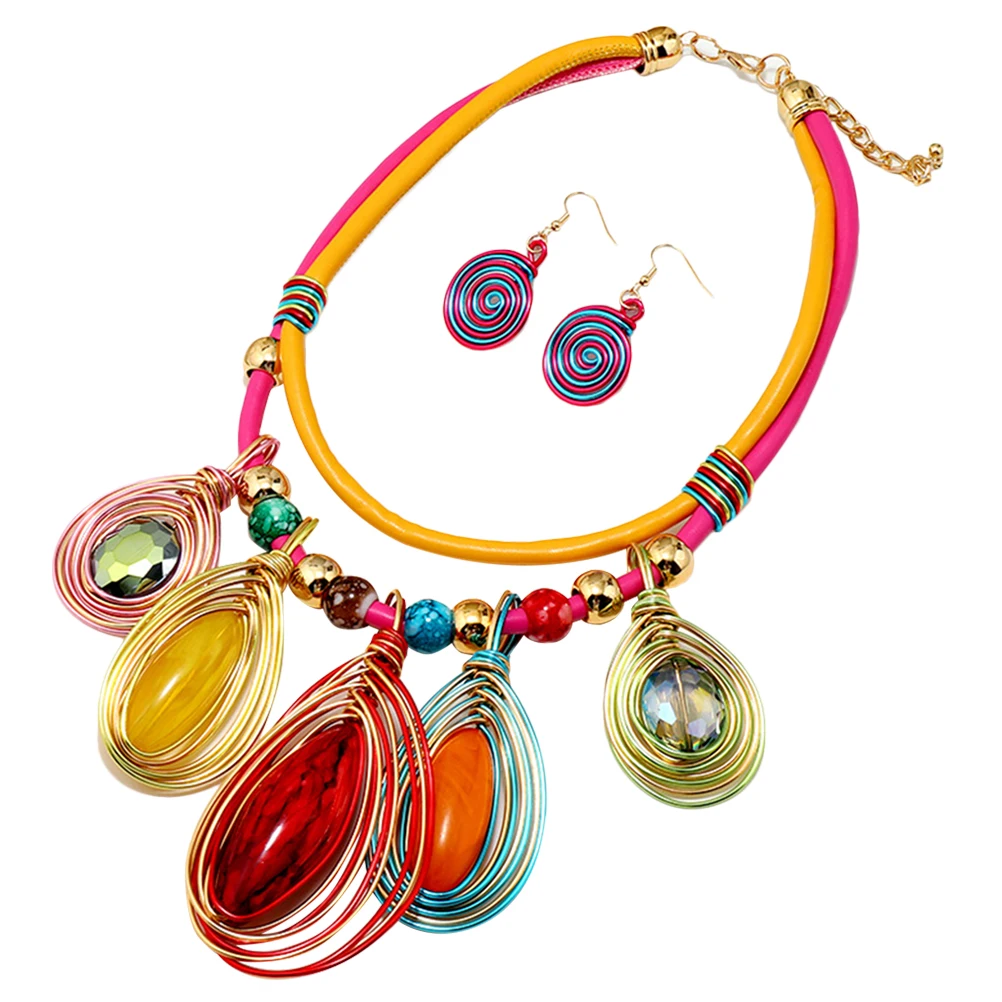 

1 set Earrings Necklace Set for Women Choker Pendant Drop Hook Jewelry Gift African Style Prom Party Wedding Wear Durable Charm