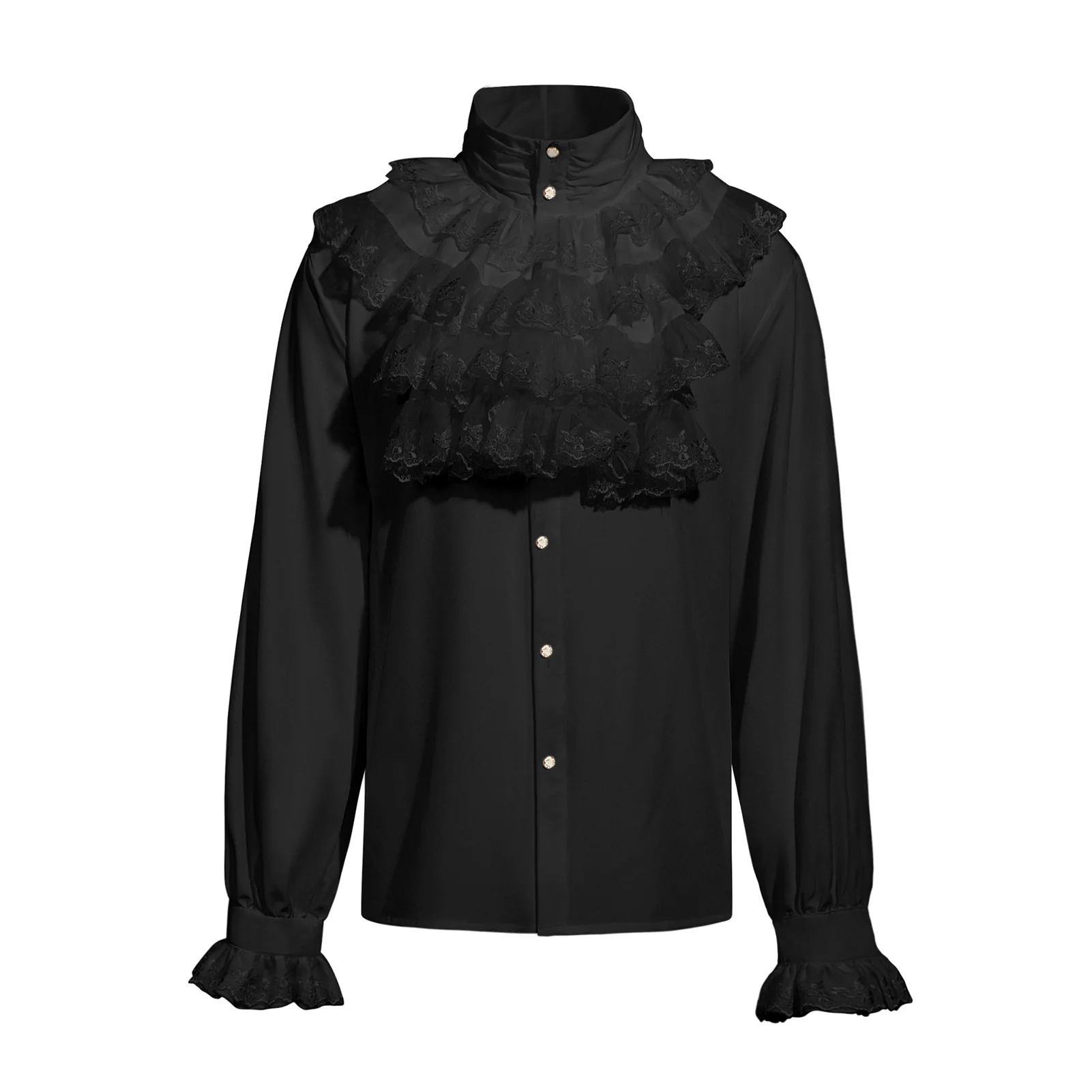Mens Steampunk Shirt Vintage Prince Medieval Renaissance Blouse Male Turtleneck Tops Victorian Cosplay Costumes