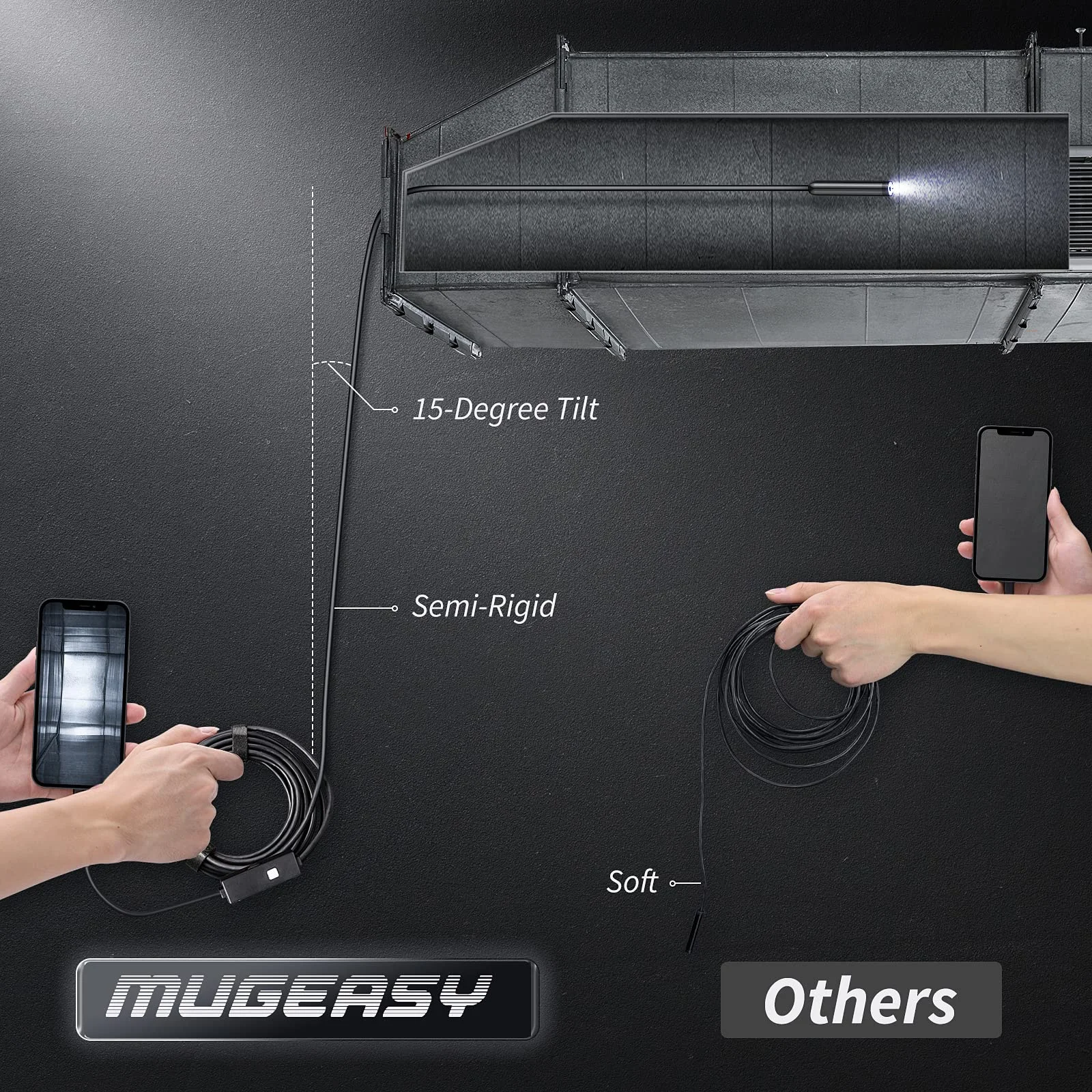 Endoscope Camera with Light, 1920P HD Borescope with 8 Lights, Waterproof for Pipe Inspection, Industrial Endoscope for Phones image 5