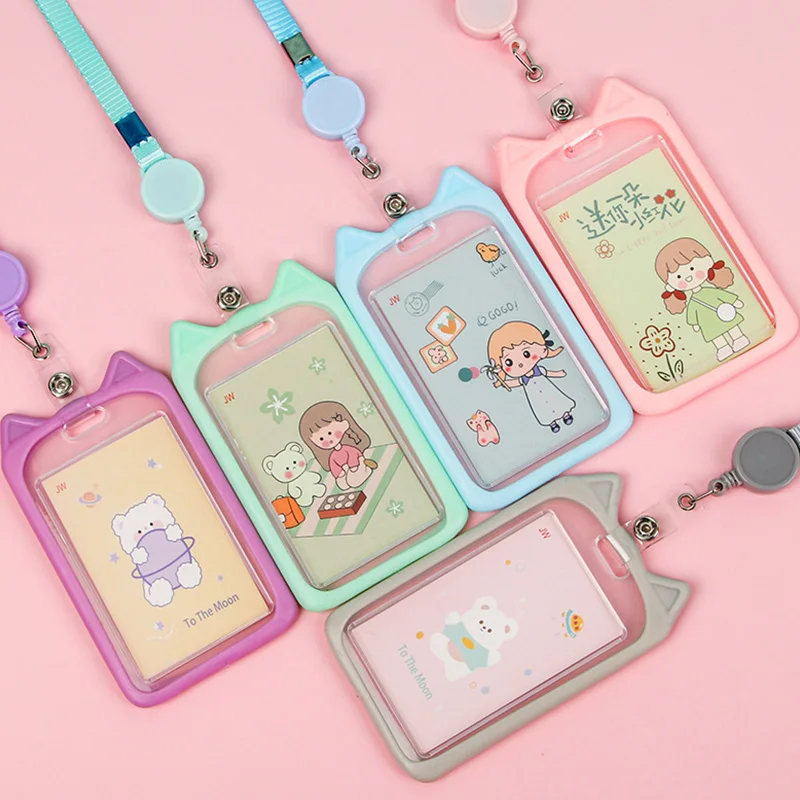 1PC Cute Cartoon Card Holder Bank Identity Bus ID Card Holder Case with Retractable Reel Lanyard Credit Cover Case Kids Gift