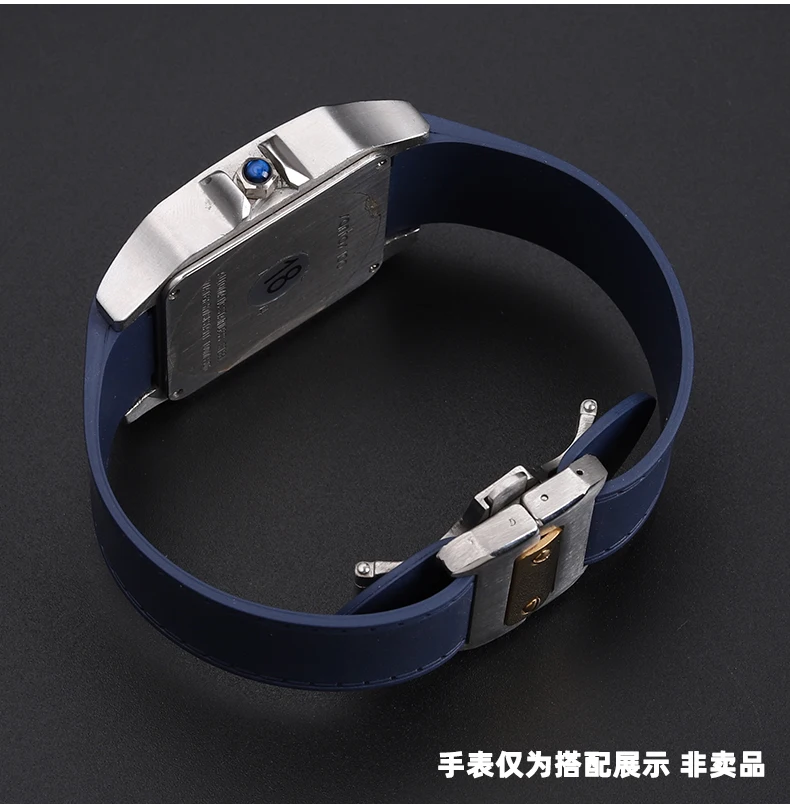 23 мм 25 мм для Cartier Santos100 Santos силиконовый резиновый ремешок для часов Santos 100 с металлической пряжкой мужской черный, синий мягкий браслет