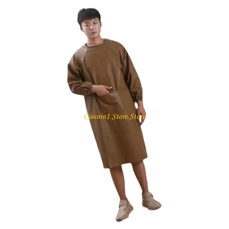 A3PC Industrial Grade Waterproof Work Apron Reinforced PU Leather Construction Workwears Full Arm Coverage