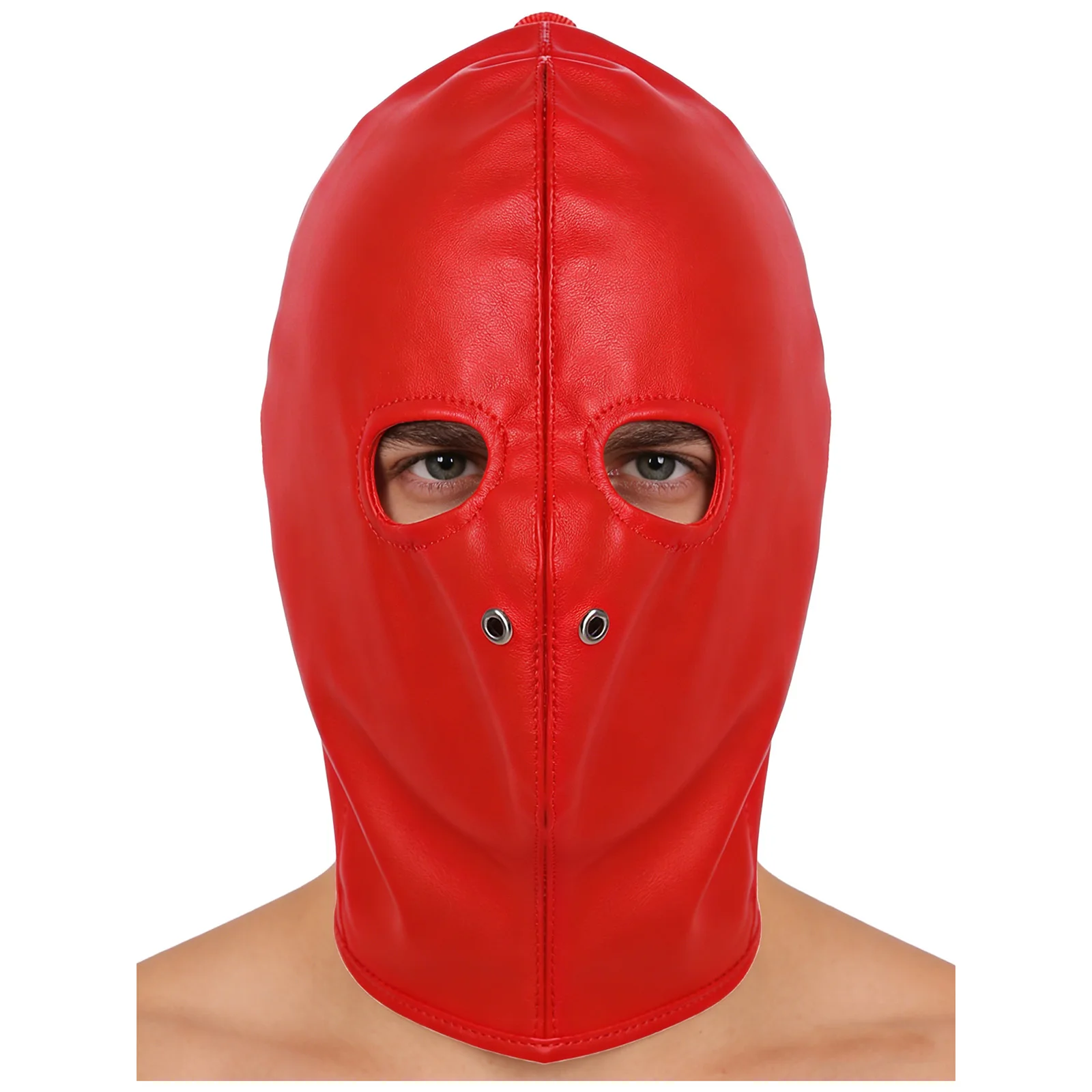 Unisex Adults PU Leather Full-coverage Mask Hood Expose Eyes Back Lacing Balaclava Headgear for Halloween Cosplay Masquerade