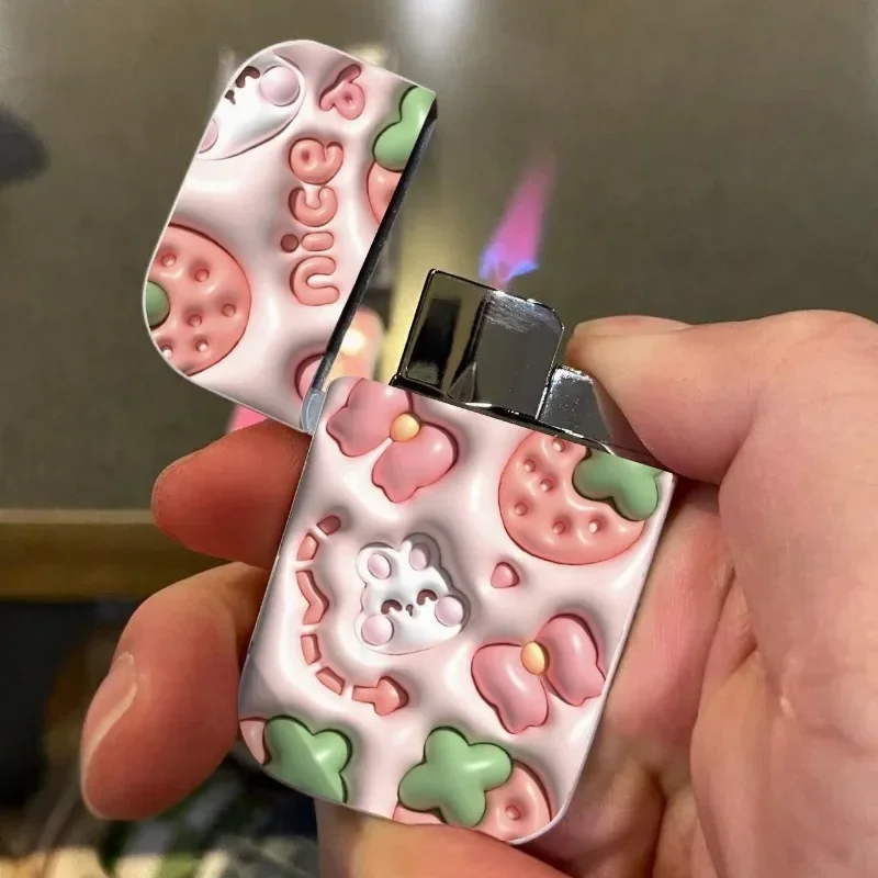 3D Printing Visual Effects Cartoon Cute Pink Flame Gas Lighter Windproof Cigarette Lighter Smoke Accesoires Gifts for Men Girl