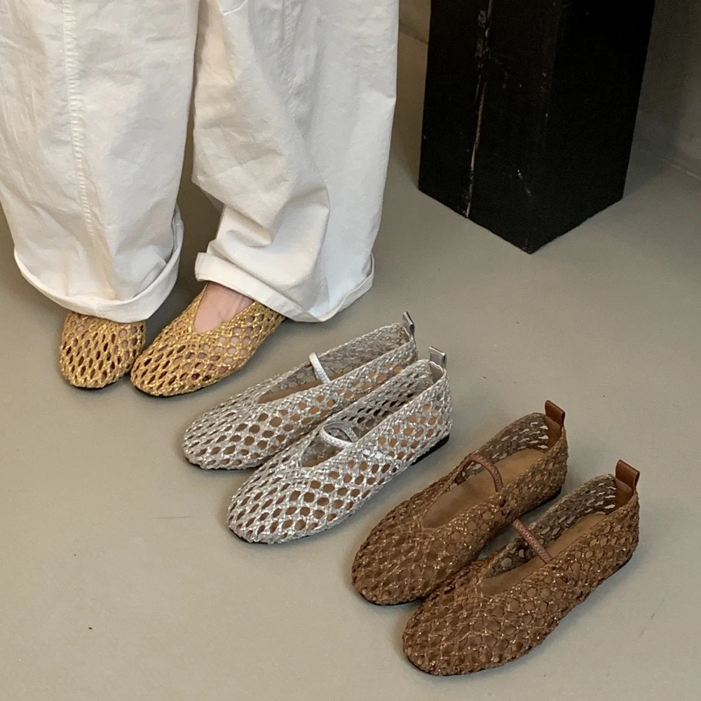 

Round Toe Woven Ballet Flats Shoes for Women with Memory Foam Comfortable Mary Jane Flats with Breathable Mesh Design