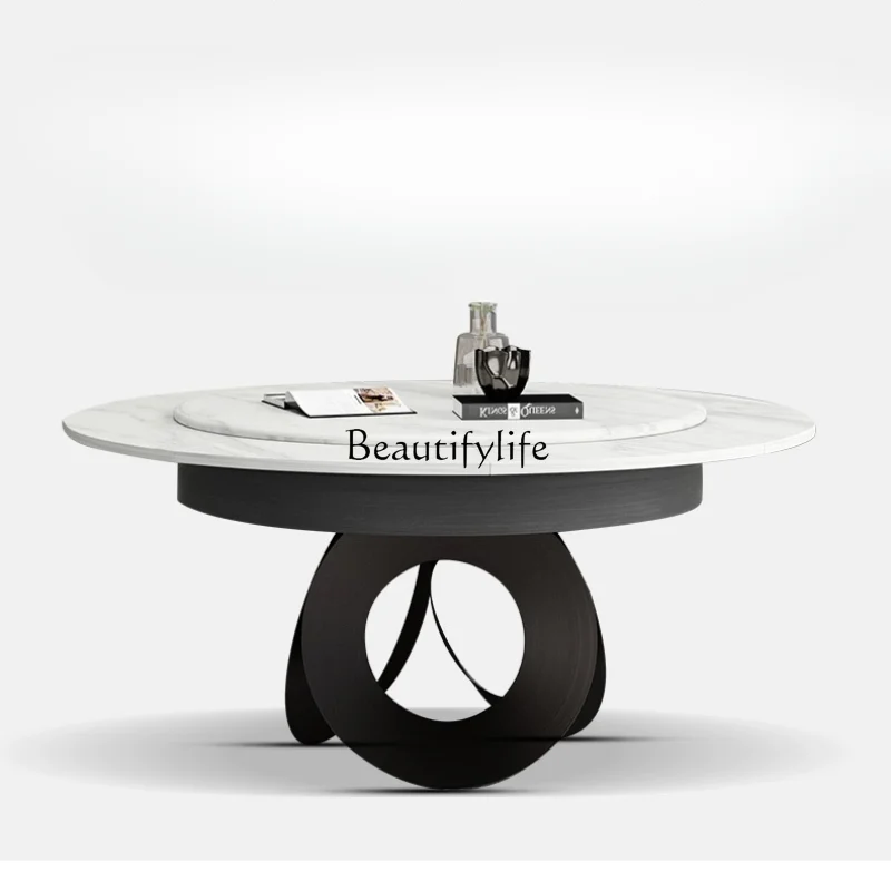 

Italian-Style Light Luxury Retractable Folding Dining Table High-End Stone Plate Small Apartment Rotating Shrink