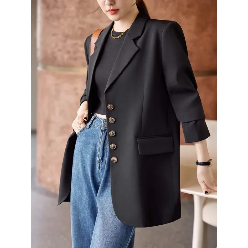 Mode rot schwarz lila Frauen Blazer Mantel weibliche Langarm einreihige gerade formelle Jacke für Büro Damen Arbeits kleidung