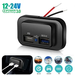 PD QC3.0 Car Charger Socket Quick Charge Dual USB Charger Outlet Panel Power Adapter 12/24V For Truck Camper Caravan Accessories