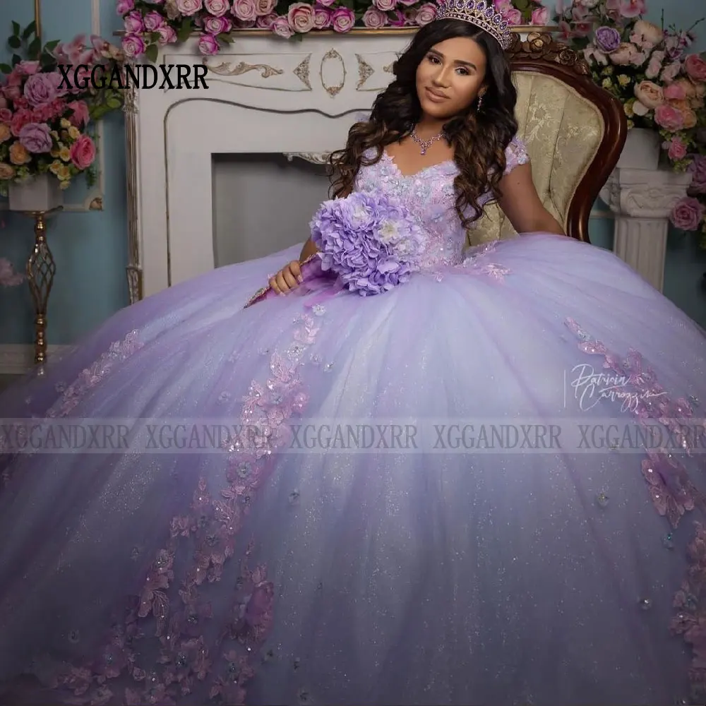 Vestidos De Quinceañera De princesa hinchada Lila, 15 Años, 15 Años, Apliques De encaje, desfile, dulce, fiesta De cumpleaños, Formal, 2024