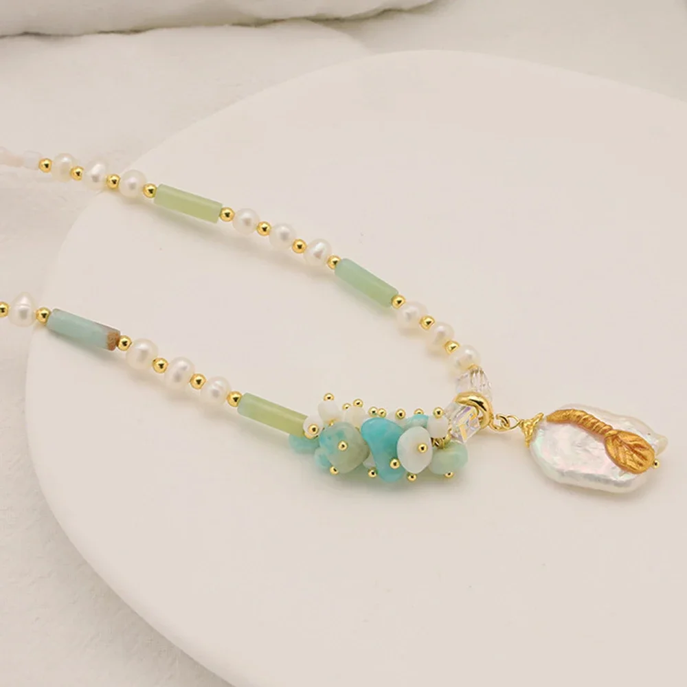 

Luxury Baroque Pearl Pendant Necklace Natural Stone Square Necklaces Women Freshwater Choker Short Sweater Chain Collar Gifts