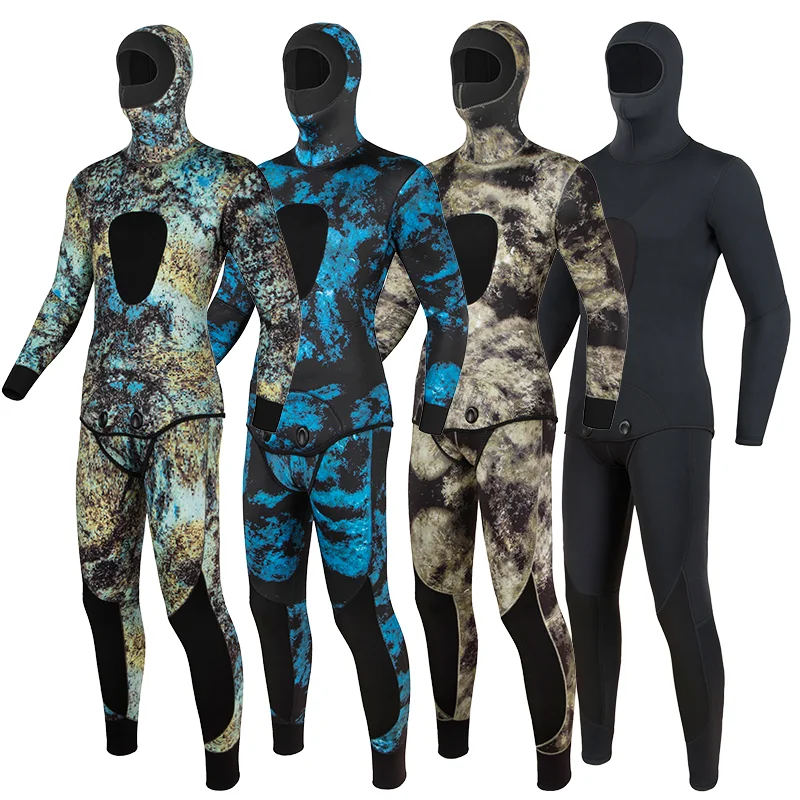 Men's Camouflage wetsuit Long Sleeve Fission Hooded 2 Pieces Of Neoprene Submersible For Men Keep Warm Waterproof Diving Suit