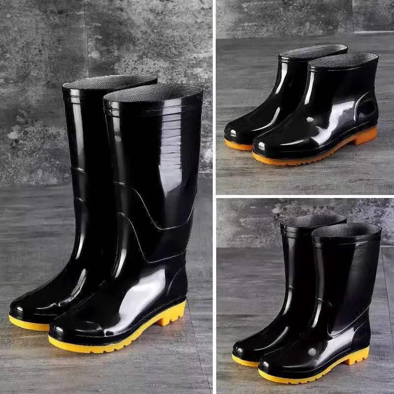 waterproof-thickened-high-tube-rain-boots-men's-rubber-shoes-anti-wear-cow-tendon-bottom-wash-car-work-site-safety-boots