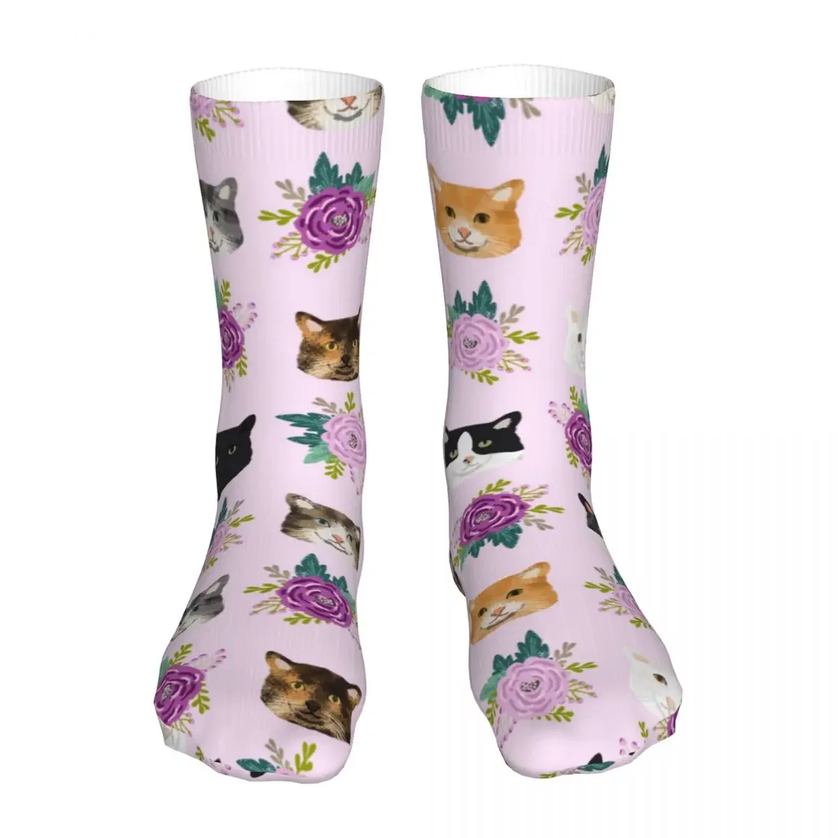 Men Bike Cat Faces Lavender Florals Socks Cotton Harajuku Animal Woman Sock